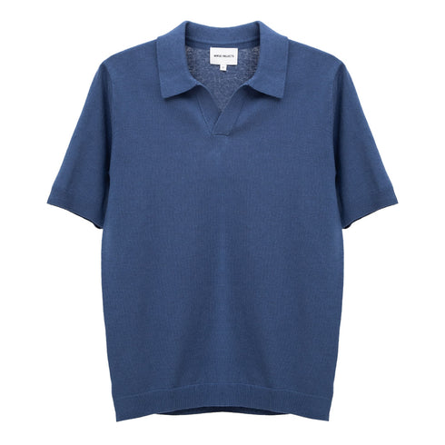 Norse Projects Leif Cotton Linen Polo Calcite Blue N45-05027187 Degli Uberti